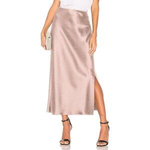 Womens Champagne Satin Elastic Silk Slip A Line Flowy Ruffle Cocktail Midi Skirt